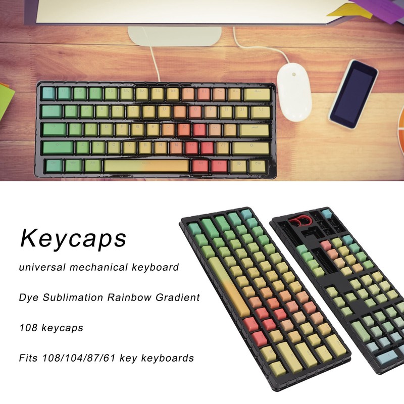 Keycaps PBT Translucent Sublimation Rainbow Gradient Mechanical 108 Keycaps for