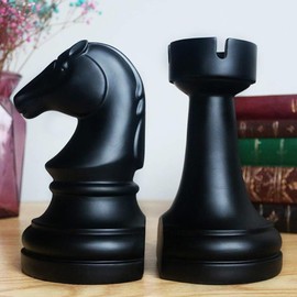 Chess Bookends, Office Decorative Bookends for Shelves, Heavy Bookends Book Stoppers Book Holders for Desk Decoration, 7x7x4 inches, Black,1Pair/2Piece