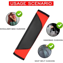 2PCS Car Seat Belt Cover, Carbon Fiber Soft Shoulder Strap Covers Harness Pads, Breathable Leather Safety Seatbelt Pads Helps Protect Your Neck and Shoulders (Red, One Size)