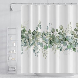 Umpoo Green Eucalyptus Leaves Shower Curtain Watercolor Leaf Modern Minimalist Bathroom Decor Shower Curtain 65 x 72 Inch Polyester Waterproof Unique Tub Curtain with 12 Hooks