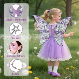 HuaMuDM Fairy Wings Costume, Princess Wings, Wings Fairy, Butterfly Wings Costume, Butterfly Wings with Elf Eyes, Fairy Headband and Stars Fairy Sticks for Fancy Dress or Fairy Theme Parties