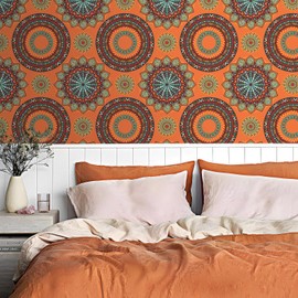 LACHEERY Burnt Orange Boho Wallpaper Peel and Stick Vintage Boho Teal Orange Geometric Circle Wallpaper Stick and Peel Waterproof Contact Paper for Walls Cabinets Self Adhesive Wall Paper 17.5"x80"