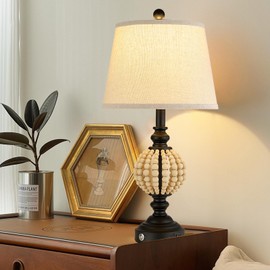 24.6" Table Lamp Set of 2 with USB A and C Outlets, Touch Control 3 Way Dimmable Modern Nightstand Lamps for Bedroom Living Room Office Reading, Fabric Shade Bedside Lamps, 3000K LED Bulbs Included