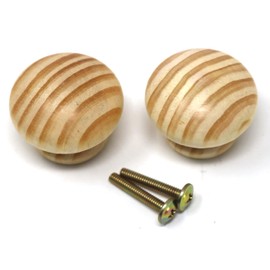 fiXte 2 x Natural Wood Cupboard Cabinet Door Knob Pine Wooden Unlacquered Handle 38mm (1-1/5")
