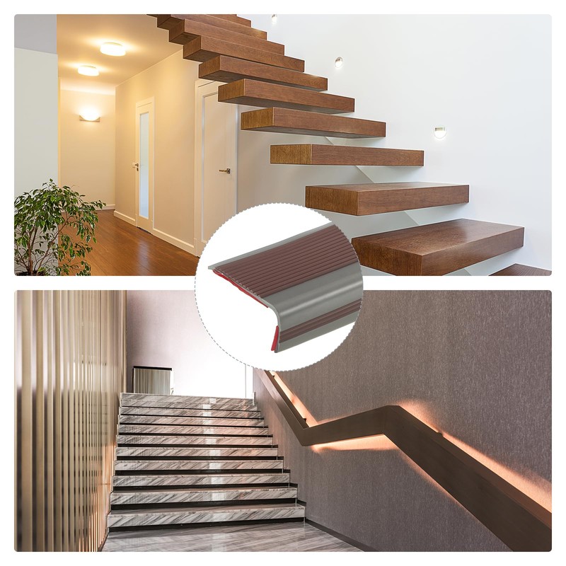 uxcell 3.2Ft PVC Stair Nosing, L-Shape, Non-Slip, Coffee/Grey