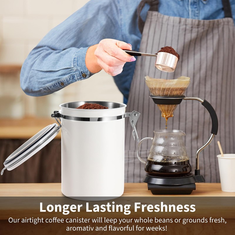 Esilihom Airtight Coffee Bean Storage, 1800ML Coffee Container, Stainless Steel