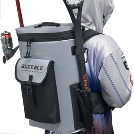 Buffalo Gear Fish Cooler Backpack 30L 32Qt Insulated Fishing Cooler Bag with Drain Plug Waterproof Kill Backpack, Grey