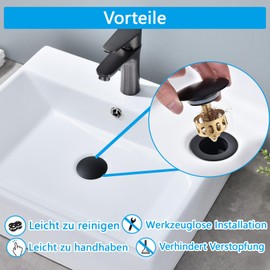 Nafall Drain Fitting Sink with Overflow - Pop Up Valve Drain Valve for Washbasin Made of Brass Black - Universal 1 1/4 Inch Drain Fitting Sink with Installation Instructions