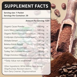 CANLIST Organic 9 in 1 Mushroom Coffee Powder with Lion's Mane & Chaga,Cordyceps, Reishi, Shiitake for Cognitive Focus, Immune Support & Stress Relief, Non-GMO & Vegan Friendly（20 Stick Packets）