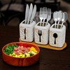 Faidely 3 Pieces Ceramic Utensil Holder with Wooden Tray for