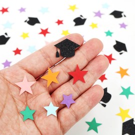Vofrise Preschool Graduation Confetti Colorful Star and Black Glitter Grad Cap Graduation Decorations Class of 2025 Kindergarten Graduate Party Decorations 300PC