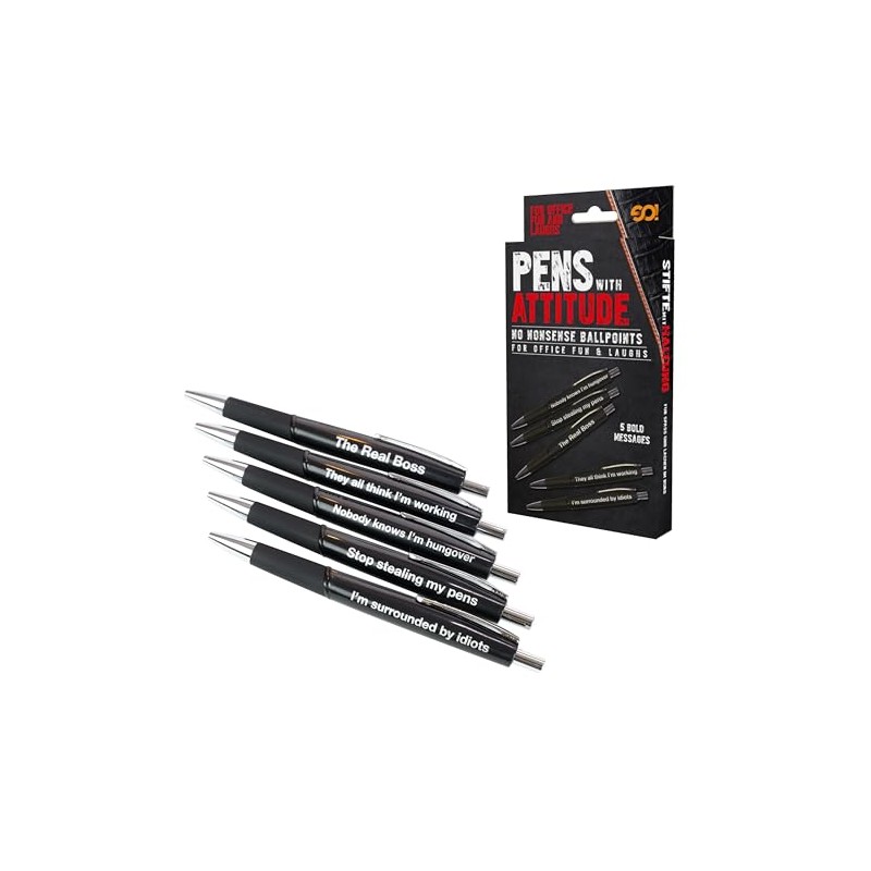 Funtime Gifts Pens with Attitude – 5 Hilarious Ballpoint Pens