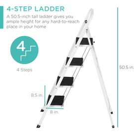 Best Choice Products 4-Step Portable Folding Heavy-Duty Steel Ladder w/Hand Rail, Wide Platform Steps, 330lbs Capacity