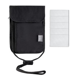 RFID Blocking Neck Pouch, Waterproof Travel Documents Chest Bag, RFID Protection Chest Bag, Men's Passport Travel Wallet with Adjustable Neck Strap, 5 Card Holders for Cash Keys, black, Passport