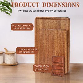 Relxinke Solid Teak Wood Cutting Board Set One Piece Non Glued Large Thick Crack Resistant Wooden Chopping Board with DeepJuice Grooves Built in Handles for Kitchen Meat Vegetable 18x12 IN &12X8 IN