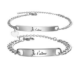 JSNOM Partner Bracelets Gift Couple Bracelet Valentine's Day Couples Partner Bracelets Silver Stainless Steel with I Love You Gifts for Birthday Wedding Christmas for Men Women, Stainless Steel, No