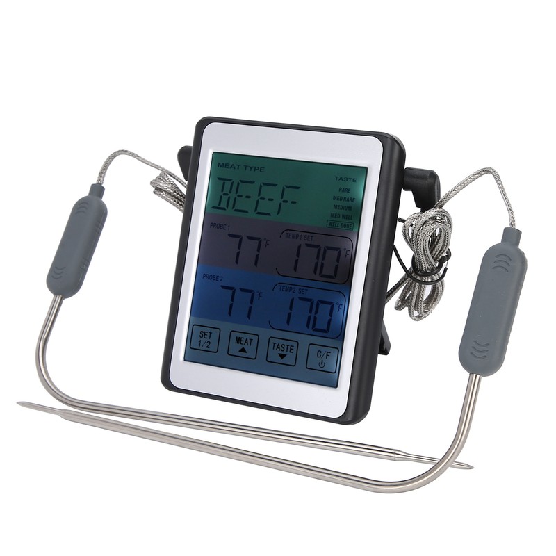 Digital Thermometer Dual Probe Meat Temperature Meter Tester Timer Alarm