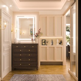 Keonjinn LED Bathroom Mirror 24" x 32" with Frontlit and Backlit, Stepless 3 Colors Temperature & Dimmable Vanity Mirror with Lights, Double LED Strips, UL Listed LED Driver, Anti Fog Lighted Mirror