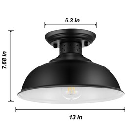 MgLoyht Industrial Semi Flush Mount Ceiling Light, Matte Black Farmhouse Light Fixture for Kitchen Island Dining Room Foyer Hallway Porch Barn Loft, Black, 13in