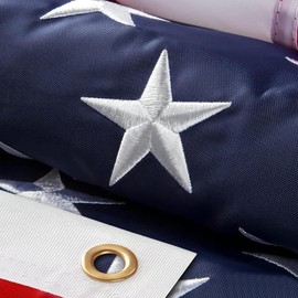 American Flag 3 x 5, American Flags for Outside 100% Polyester Long Lasting, Heavy Duty US Flag with Embroidered Stars, Sewn Stripes, Brass Grommets, High Wind Proof Allegiance Flags for Outdoor