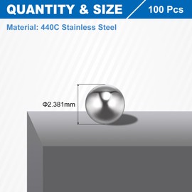 sourcing map 3/32" 2.381mm Bearing Balls, 100 Pcs 440C Stainless Steel G10 Precision Balls Metric Mixing Balls for Bearings Bicycles Casters