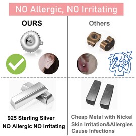 DELECOE 925 Sterling Silver Secure Screw on Earring Backs Replacement for Diamond Earring Studs, 18K Gold Hypoallergenic Screwbacks Locking for Threaded Post（0.032''), 3 Pairs/5mm