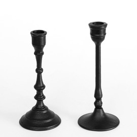 Iron Taper Candle Holder - Set of 2 Decorative Candle Stand, Candlestick Holder for Wedding, Dinning, Party (Black)