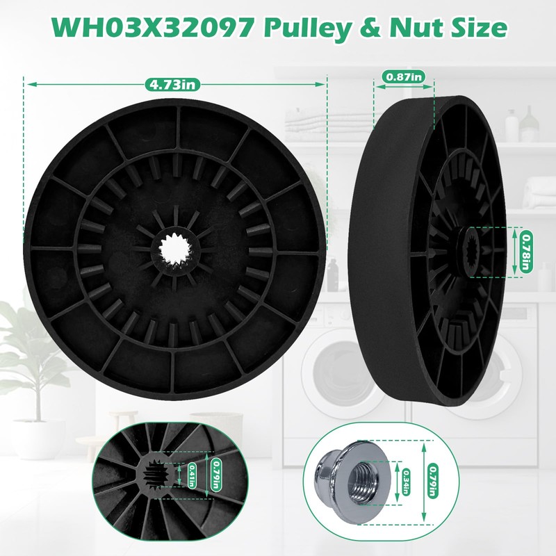 WH03X32097 Washer Transmission Pulley and Nut Replacement for GE Hotpoint