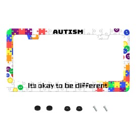 Autism It’S Okay to Be Different License Plate Frame Funny Stainless Steel Autism Awareness License Plate Frames Auto Parts Decoration with Screws License Plate Holder for Men Women 12x6 in