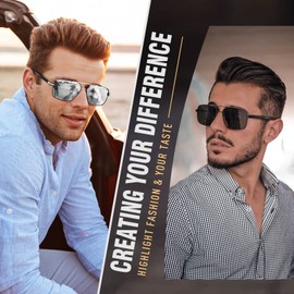 CGID Premium Al-Mg Alloy Square Polarised Aviator Glasses, UV400 Flexible Spring Hinges Sunglasses Men Women, Black frame red mirrored lens