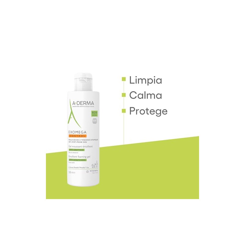 ADERMA, Exomega Control Gel Limpiador Emoliente, Sin Jabón ni Perfume,