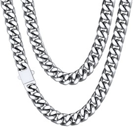 Silver Mens Chain Hip Hop Jewelry Men Big Chain Necklace for Boyfriend Mens Cuban Link Chain Stainless Steel Curb Chain