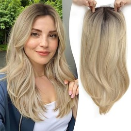Ms Taj Hairpieces for Thin Hair, 45 cm Ombre Blonde with Dark Root Hair Topper, Real Hair, Natural Layered Clip-in Hairpiece for More Hair Volume, Synthetic Hair Piece