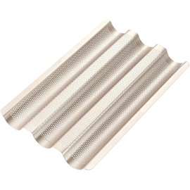 Ihanini French bread Baguette Pan, 3 Wave Loaves Non-Stick Ultra-Ventilate French Bread Pan for Bread Toast Cooking Loaves Bake Mold Bakers 2-Inch Channel for Oven Baking 15" x 9.6"x1 (Champagne Gold)