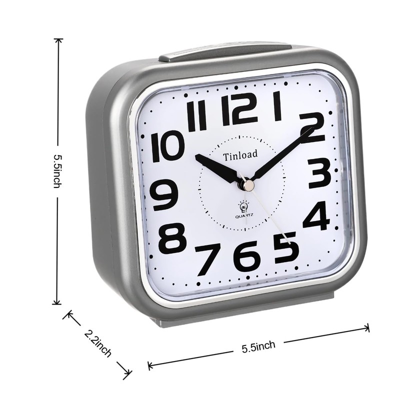 5.5" Large Analog Alarm Clock Silent Non Ticking, Gentle Wake,