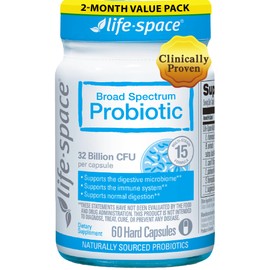 Life-Space Premium Broad Spectrum Probiotics, 2 Month Serving, 32 Billion CFU & 15 Diverse Strains, Formulated for Daily Digestive Health & Immune Health, Probiotics for Women & Men, 60 Veg Capsules