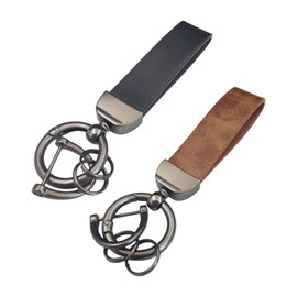 ZEXIJOW Pack of 2 Key Fobs for Car Motorcycle, Leather Braided Lanyard, D Ring Key Ring, Replacement Accessories for Car with Screwdriver (Black + Brown)