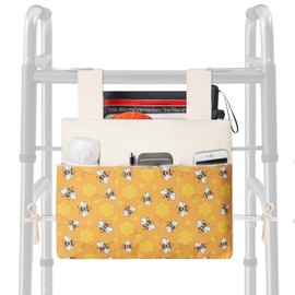 TOGETRUE Walker Bag, Handy Walker Basket with Water Cup Holder, Walker Storage Accessories Bag for Folding Walker, Wheelchairs, Strollers, 15"x11.5" (Bees)