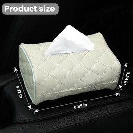Car Tissue Holder, Sun Visor Hanging Tissue Box, Microfiber Leather Napkin Holder for Backseat Headrest Center Console, Universal Mask Dispenser Tissue Case Car Truck Accessories (Beige)