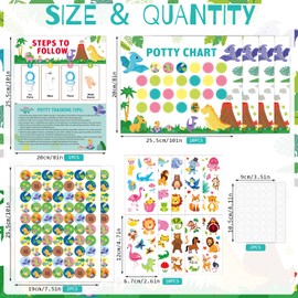 10 Sheets Potty Training Reward Chart, Contains 280 Stickers, 40 Glue Dots And 10 Dinosaur Tattoo Stickers, Reward Charts For Children Behaviour Suitable For Boys And Girls (Dinosaur)