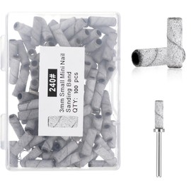 Tyqour 100 Pcs 240 Grit Small Sanding Bands for Nail Drill with 1 Pcs Mandrel Bit, Mini Nail Drill Sanding Bands for Acrylic Nails Gel Removing Shaping Professional Manicures and Pedicure, Grey