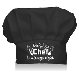 CREATCABIN Chef Hat Adult Adjustable Elastic Baker Kitchen Catering Wear Cooking Hat Custom Cotton Chef Cap Breathable for Women Men Grill Baking BBQ Chefs Gift Black 11.8x9in-The Chef is Always Right