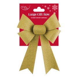 Eurowrap Christmas Tree Bow Xmas Tree Topper Party Decoration Gift Bow Glitter Gold 30cm x 17cm