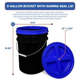 ePackageSupply 5 Gallon Black Bucket with Gamma Seal Screw on Airtight Lid, Food Grade Storage, Premium HPDE Plastic, BPA Free, Durable 90 Mil All Purpose Pail, Made in USA