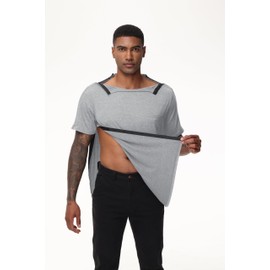 HIBOCT Post Shoulder Surgery Shirts for Men After Rotator Cuff Arm Surgery Shirts Tearaway Side Snap Shirt Hospital Clothes Grey