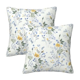 Wsunsal Spring Floral Pillow Covers 20 x 20 Inch Set of 2, Blue and Yellow Flower Decorative Throw Pillow Covers Farmhouse Wildflower Pillowcase Square Cushion Covers for Home Couch Sofa Bedding