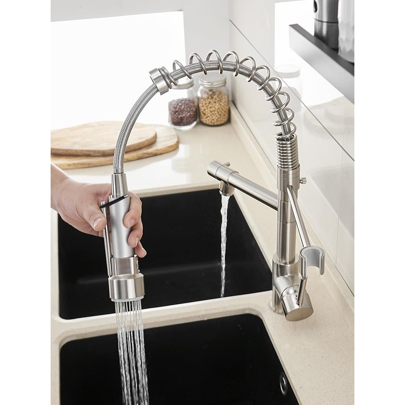 OWOFAN Kitchen Sink Faucet with Pull Down Sprayer, Contemporary Stainless