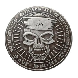 Death Smiles at Everyone The Navy Smiles Back Skull Skeleton Hat Cap Bullets American USA Military Branch Sailor Veteran Copy U.S Hobo Morgan Coin Silver Plated Replica Commemorative