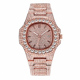Gold-Tone Crystal-Style Watch for Men – Quartz Date Timepiece for Parties, Gifts & Streetwear