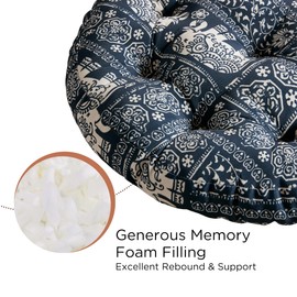 Codi Meditation Floor Pillow, Boho Pillows Seating for Adults & Kids, Large Round Cushion for Yoga Living Room Tatami Sitting, Memory Foam Added, 22x22 Inch, Indigo Elephant